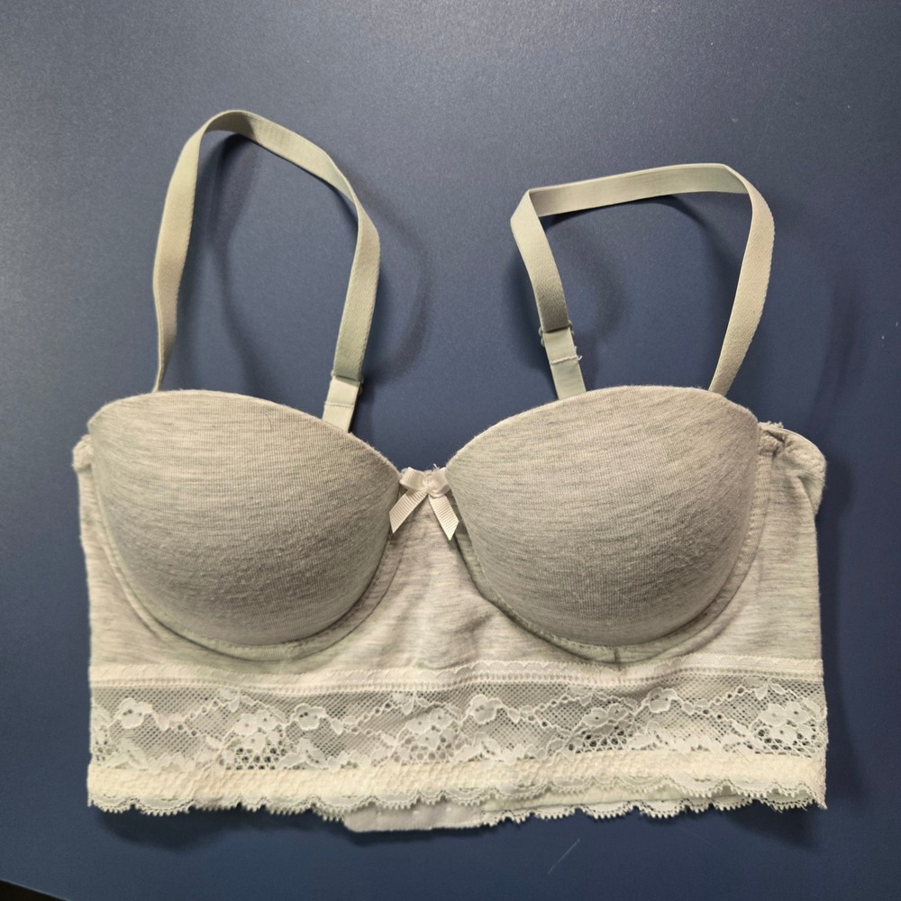 Jasmine‎ & Ginger Heather Gray Lace Trim Longline Bra 32B Underwire F72WJ400